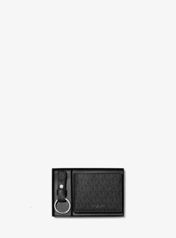 Panske Penazenky Michael Kors Logo Slim Billfold With Keychain Čierne - Doplnky Michael Kors Levně | ANZOT-1804
